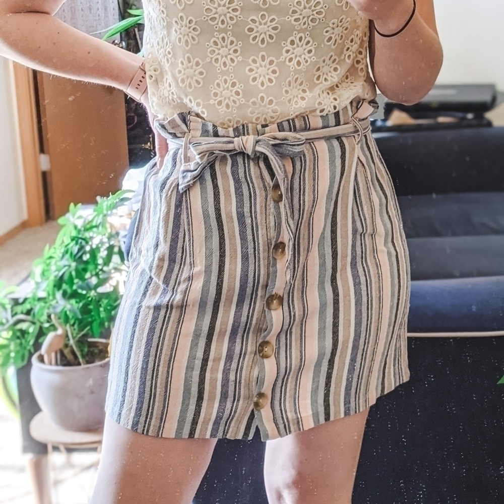 New Look Linen Blend Paper Bag Waist Mini Skirt